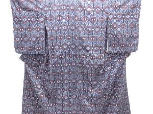 アンティーク　抽象模様織り出し手織り真綿小千谷紬着物